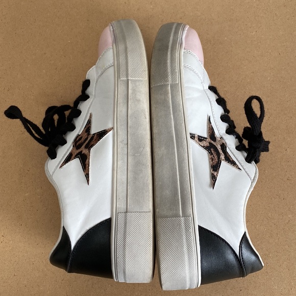 Star Sneakers. Pink/White/Black with Leopard Stars. Size 10 - Picture 1 of 7